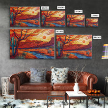 Load image into Gallery viewer, Midcentury Modern Pop Art Desert Landscape Painting Canvas Print, Framed Wall Art, Southwestern Decor, Home Decor Wall Art, Country Decor