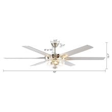 Carregar imagem no visualizador da galeria, 70" Modern Brushed Nickel DC Motor Downrod Mount Ceiling Fan with Lighting and Remote Control