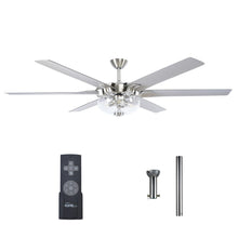 Carregar imagem no visualizador da galeria, 70" Modern Brushed Nickel DC Motor Downrod Mount Ceiling Fan with Lighting and Remote Control
