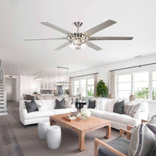 Carregar imagem no visualizador da galeria, 70" Modern Brushed Nickel DC Motor Downrod Mount Ceiling Fan with Lighting and Remote Control