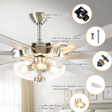 Carregar imagem no visualizador da galeria, 70" Modern Brushed Nickel DC Motor Downrod Mount Ceiling Fan with Lighting and Remote Control
