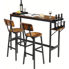 Load image into Gallery viewer, Bar Table Set with wine bottle storage rack. Rustic Brown, 47.24" L x 15.75" W x 35.43" H.