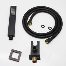 Cargar imagen en el visor de la galería, 12-Inch Non-LED Light Ceiling Mounted Oil Rubbed Bronze 3-Way Thermostatic Shower Faucet System with Wall Mount 12-Inch Rainfall Shower Head