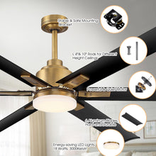 Carregar imagem no visualizador da galeria, 72" Bankston Modern DC Motor Downrod Mount Reversible Ceiling Fan with Lighting and Remote Control