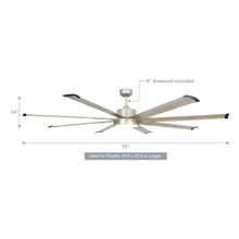 Carregar imagem no visualizador da galeria, 72" Bankston Modern Satin Nickel DC Motor Downrod Mount Ceiling Fan with LED Lighting and Remote Control