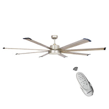 Carregar imagem no visualizador da galeria, 72" Bankston Modern Satin Nickel DC Motor Downrod Mount Ceiling Fan with LED Lighting and Remote Control