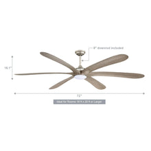 Carregar imagem no visualizador da galeria, 72" Jaydn Farmhouse Satin Nickel DC Motor Downrod Mount Reversible Ceiling Fan with Lighting and Remote Control