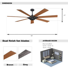 Carregar imagem no visualizador da galeria, 72" Farmhouse DC Motor Brushed Nickel Downrod Mount Reversible Ceiling Fan with Remote Control