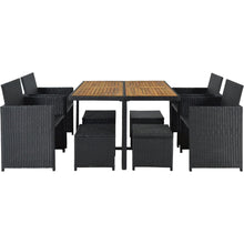 Carregar imagem no visualizador da galeria, Patio All-Weather PE Wicker Dining Table Set with Wood Tabletop for 8, Black Rattan+Beige Cushion (9-Piece)