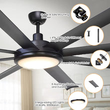 Carregar imagem no visualizador da galeria, 75" Industrial DC Motor Downrod Mount Reversible Ceiling Fan with Lighting and Remote Control