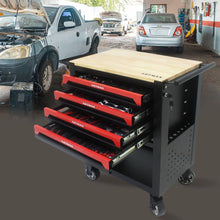Carregar imagem no visualizador da galeria, 4 DRAWERS MULTIFUNCTIONAL TOOL CART WITH TOOL SET AND WOODEN TOP
