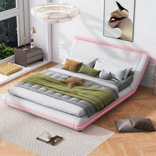 Carregar imagem no visualizador da galeria, Full Size Upholstery Platform Bed Frame with Sloped Headboard, White