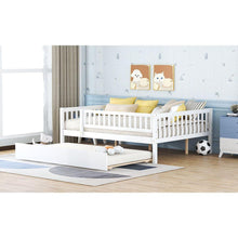 Carregar imagem no visualizador da galeria, Full Size Wood Daybed with Trundle and Fence Guardrails, White