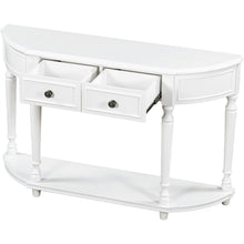 Load image into Gallery viewer, Retro Circular Curved Design Console Table with Open Style Shelf Solid Wooden Frame and Legs Two Top Drawers (White