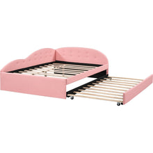 Carregar imagem no visualizador da galeria, Full Size PU Upholstered Tufted Daybed with Trundle and Cloud Shaped Guardrail, Pink
