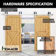 Load image into Gallery viewer, Non-Bypass Sliding Barn Door Hardware Kit - Spoke Wheel Design Roller - Silver Finish