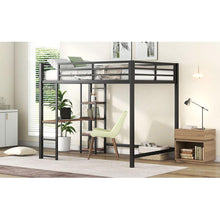 Carregar imagem no visualizador da galeria, Full Size Metal Loft Bed with Built-in Desk and Storage Shelves, Black