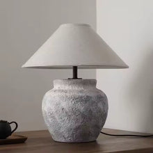 Carregar imagem no visualizador da galeria, Nogy Wabi-Sabi Ceramic Table Lamp – Rustic Stone Texture with Linen Shade
