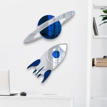 Carregar imagem no visualizador da galeria, 2-Piece Set | Planet Saturn & Space Rocket Decor