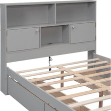 Carregar imagem no visualizador da galeria, Full Size Platform Bed with Storage Headboard, Charging Station and 4 Drawers, Gray