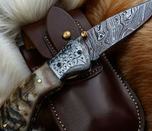 Carregar imagem no visualizador da galeria, Custom Handmade Damascus Steel Pocket Knife – Sheep Horn