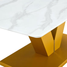 Carregar imagem no visualizador da galeria, Modern minimalist coffee table. Tempered glass with stickers tabletop,golden MDF pillars. Suitable for living room and dining room