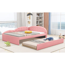 Carregar imagem no visualizador da galeria, Full Size PU Upholstered Tufted Daybed with Trundle and Cloud Shaped Guardrail, Pink