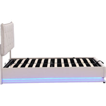 Load image into Gallery viewer, Full Size Upholstered Bed with Hydraulic Storage System and LED Light, Modern Platform Bed with Button-tufted Design Headboard, Beige