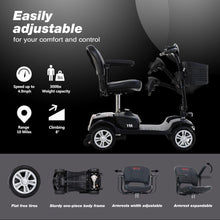 Cargar imagen en el visor de la galería, Four wheels Compact Travel Mobility Scooter with 300W Motor for Adult-300lbs, Gloss Black