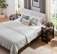 Cargar imagen en el visor de la galería, Farmhouse XXL End Table with Charging Station, Narrow Side Table with USB Ports and Outlets, Nightstand with 2 Drawers Storage, Bedside Tables