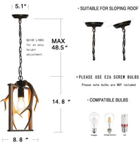 Load image into Gallery viewer, ALOYSIANS Small Deer Antler Lamp Imitation Wood Chandeliers FarmhouseSquare Antler Chandelier 1-Light 8.7"W*14.8"H Kitchen Lights Pendant Light Fixture