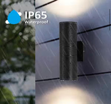 Load image into Gallery viewer, Aluminum 12- Watt Equivalent Integrated LED Black Cylinder Wall Sconce Indoor/Outdoor Wall Pack Light, 2700K (4-Pack