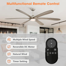 Carregar imagem no visualizador da galeria, 72" Jaydn Farmhouse Satin Nickel DC Motor Downrod Mount Reversible Ceiling Fan with Lighting and Remote Control