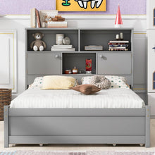Carregar imagem no visualizador da galeria, Full Size Platform Bed with Storage Headboard, Charging Station and 4 Drawers, Gray