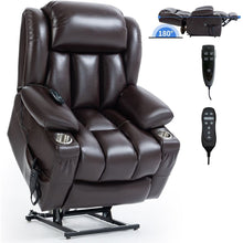 Load image into Gallery viewer, Dual Motor Infinite Position Up to 350 LBS Leatheraire Power Lift Recliner Chair, Heavy Duty Motion Mechanism with 8-Point Vibration Massage and Lumbar Heating, Stainless steel Cup Holders, Brown