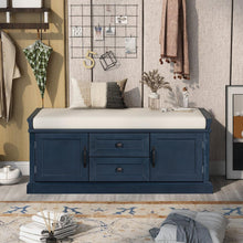 Load image into Gallery viewer, Storage Bench with 2 Drawers and 2 Cabinets, Shoe Bench with Removable Cushion for Living Room, Entryway (Antique Navy)