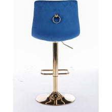 Carregar imagem no visualizador da galeria, Set of 2 Bar Stools, with Chrome Footrest and Base Swivel Height Adjustable Mechanical Lifting Velvet + Golden Leg Simple Bar Stoo, blue