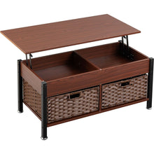 Carregar imagem no visualizador da galeria, Metal coffee table,desk,with a lifting table,and hidden storage space.There were two removable wicker baskets that could be placed in any space such as the living room,color:brownwith solid wood grain