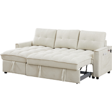 Carregar imagem no visualizador da galeria, 78.75" Reclining Sofa, Pull-Out Sofa Bed with USB and tape-c charging ports, L-Shaped Sectional Sofa with Reclining Storage and Arm Side Organizer Pocket Features, Living Room Comfort Sofa