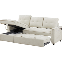 Carregar imagem no visualizador da galeria, 78.75" Reclining Sofa, Pull-Out Sofa Bed with USB and tape-c charging ports, L-Shaped Sectional Sofa with Reclining Storage and Arm Side Organizer Pocket Features, Living Room Comfort Sofa