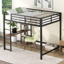 Carregar imagem no visualizador da galeria, Full Size Metal Loft Bed with Built-in Desk and Storage Shelves, Black