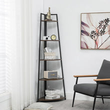 Load image into Gallery viewer, Corner Shelf, 5 Tier Corner Bookshelf, 70" Tall Display Organizer Storage Stand, Multipurpose Shelving Unit Ladder Shelf for Living Room, Home Office, Small Space, Rustic Brown