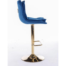 Carregar imagem no visualizador da galeria, Set of 2 Bar Stools, with Chrome Footrest and Base Swivel Height Adjustable Mechanical Lifting Velvet + Golden Leg Simple Bar Stoo, blue