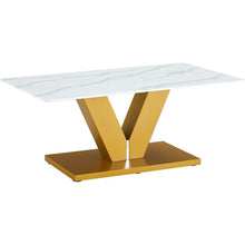 Carregar imagem no visualizador da galeria, Modern minimalist coffee table. Tempered glass with stickers tabletop,golden MDF pillars. Suitable for living room and dining room