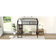 Carregar imagem no visualizador da galeria, Full Size Metal Loft Bed with Built-in Desk and Storage Shelves, Black