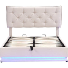 Load image into Gallery viewer, Full Size Upholstered Bed with Hydraulic Storage System and LED Light, Modern Platform Bed with Button-tufted Design Headboard, Beige