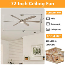 Carregar imagem no visualizador da galeria, 72" Jaydn Farmhouse Satin Nickel DC Motor Downrod Mount Reversible Ceiling Fan with Lighting and Remote Control