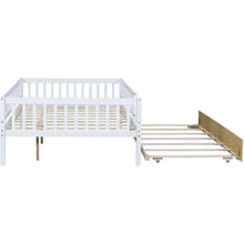 Carregar imagem no visualizador da galeria, Full Size Wood Daybed with Trundle and Fence Guardrails, White