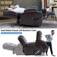 Load image into Gallery viewer, Dual Motor Infinite Position Up to 350 LBS Leatheraire Power Lift Recliner Chair, Heavy Duty Motion Mechanism with 8-Point Vibration Massage and Lumbar Heating, Stainless steel Cup Holders, Brown