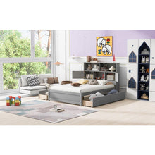 Carregar imagem no visualizador da galeria, Full Size Platform Bed with Storage Headboard, Charging Station and 4 Drawers, Gray